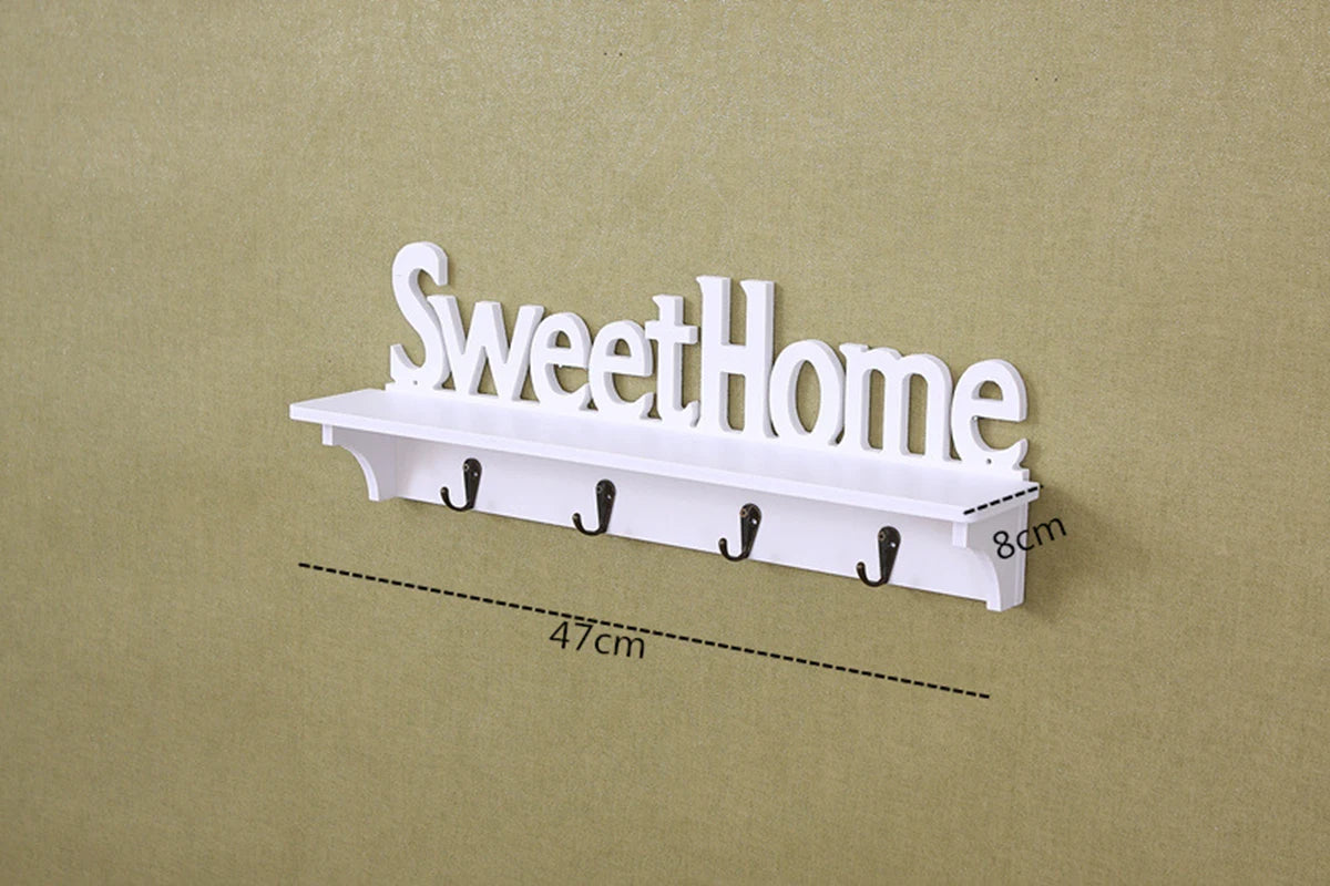 Carved Bamboo Wall Hanging Rack Shelf With Five Hooks