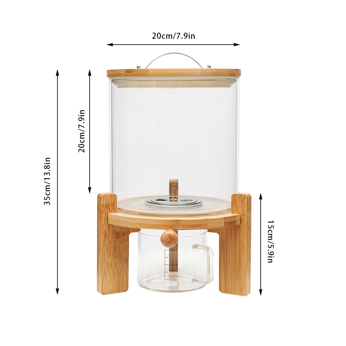 Airtight Glass Cereal Dispenser With Bamboo Lid and Stand