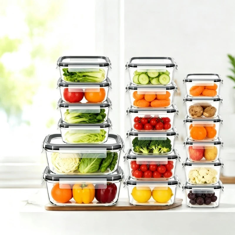Glass Food Storage Containers With Airtight Leakproof Lids, Stackable and Microwave Safe