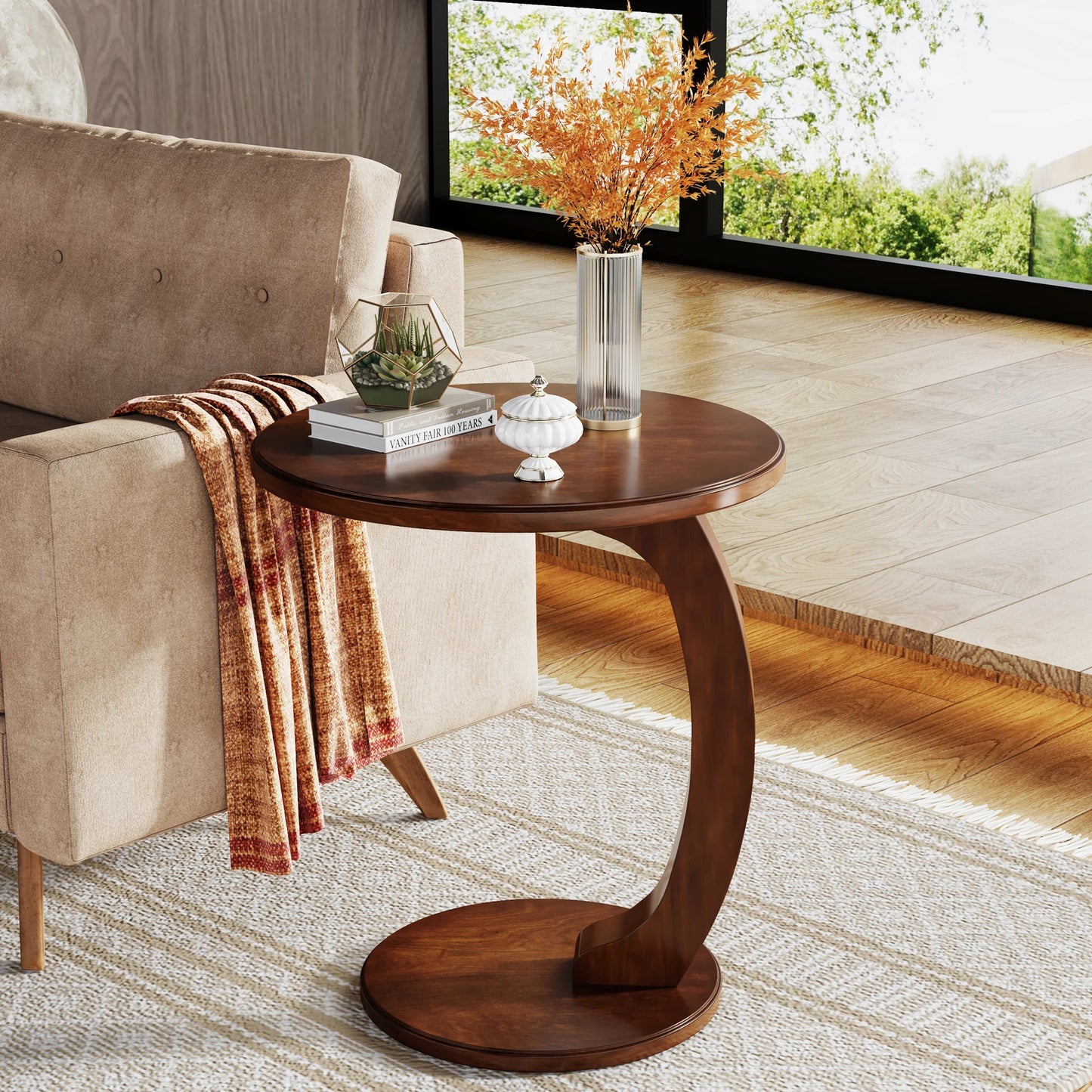 Tribesigns Round Wood C-Shaped End Table