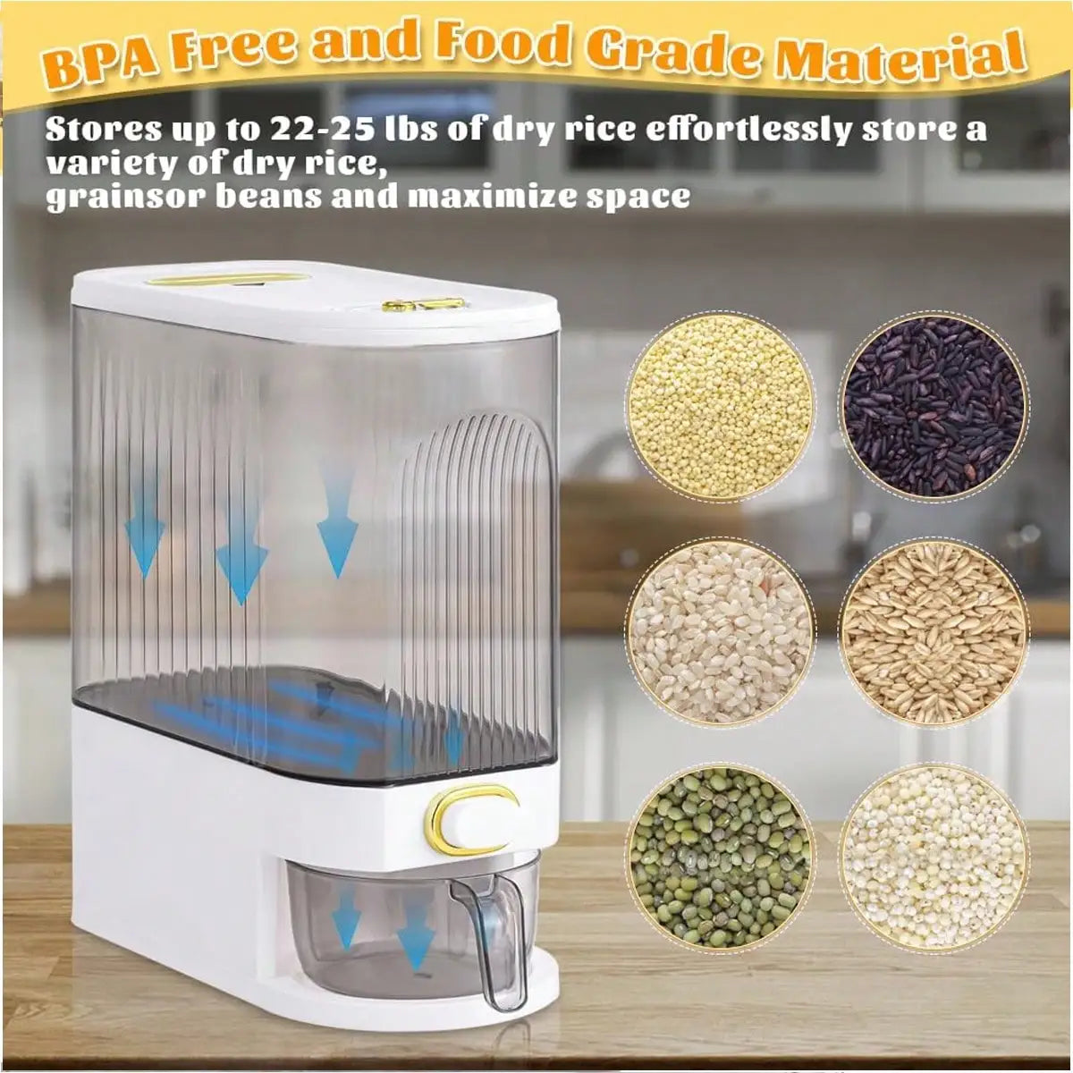 Airtight Rice Dispenser Storage Container With Measuring Cup