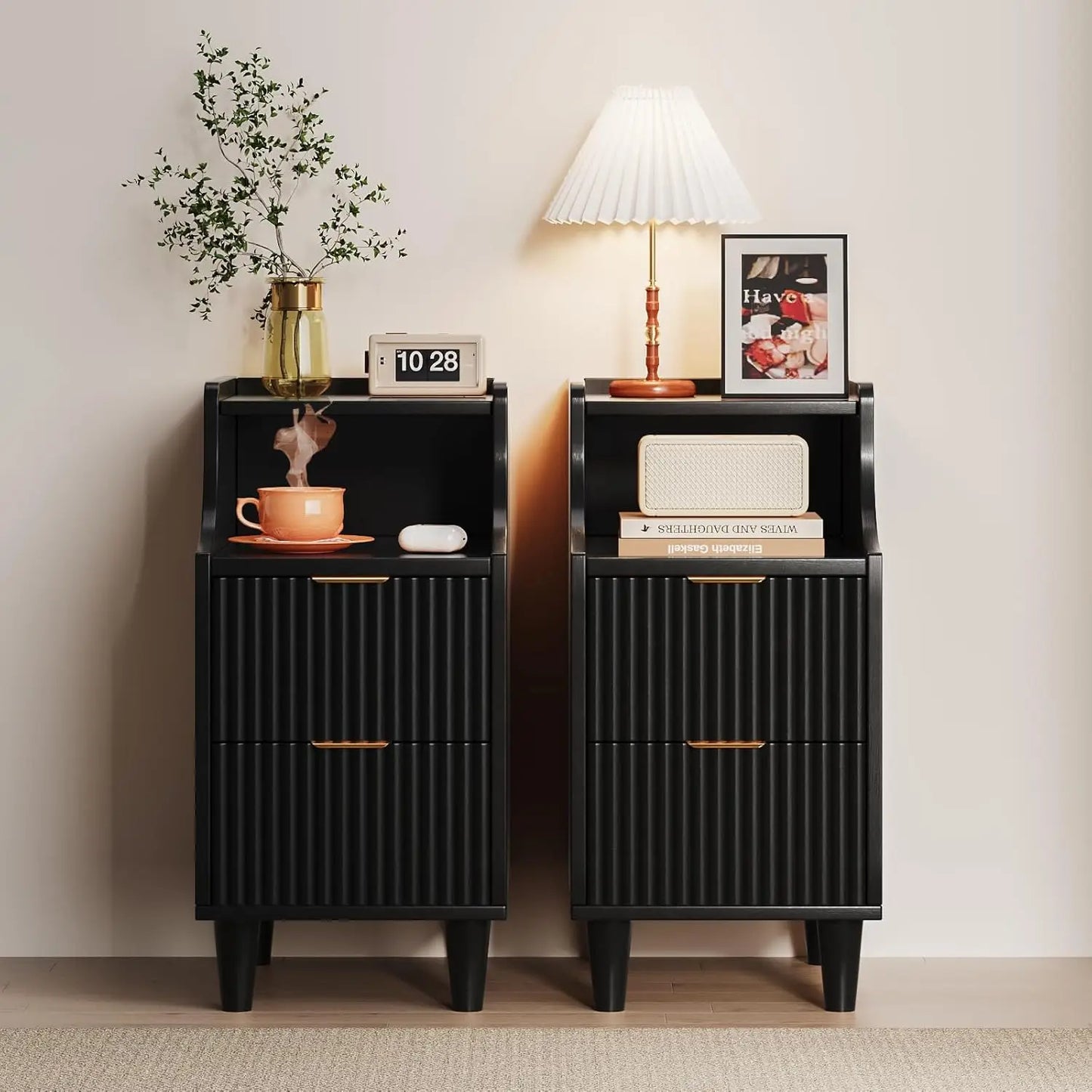 Frame Narrow Nightstand Set Of 2 With 2 Drawers
