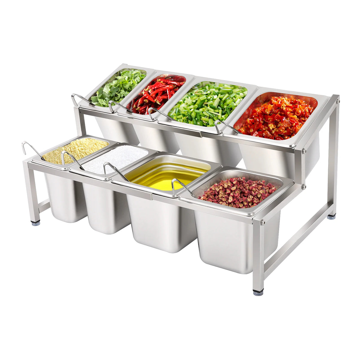 Expandable Stainless Steel Spice Rack With Food Pans And Lids