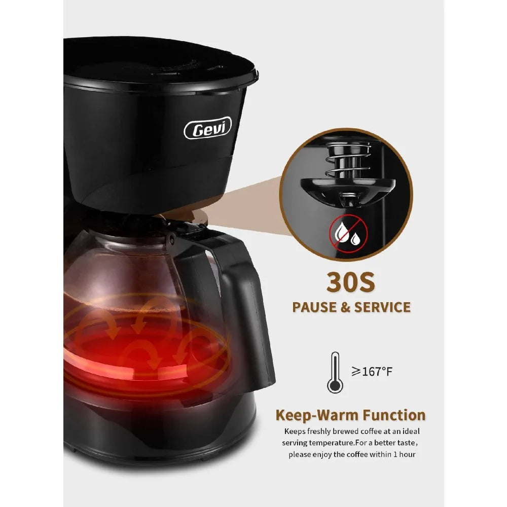 Gevi Compact Coffee Maker With Reusable Filter And Warming Plate