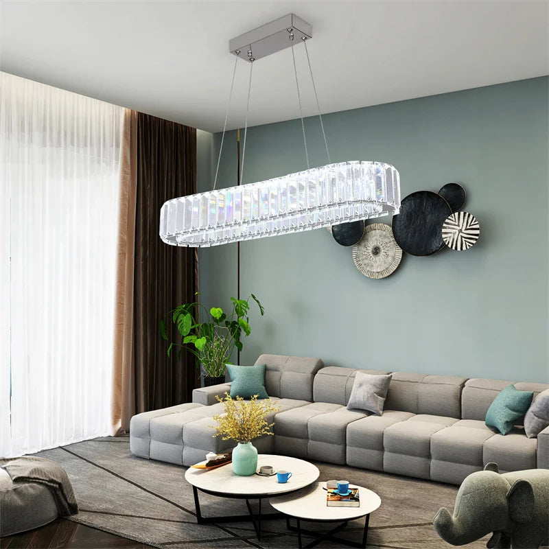 GreeLustr Indoor Crystal Oval Ring Pendant Lamp For Living Room