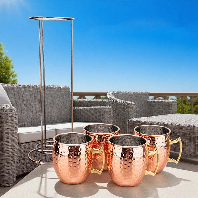 Moscow Mule Mugs Set 4 Pieces 500ml With Iron Rack