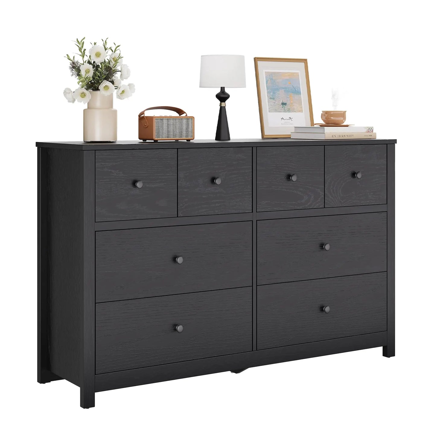 HiMISS Modern 8 Drawer Dresser Oak Wood Grain Storage Chest