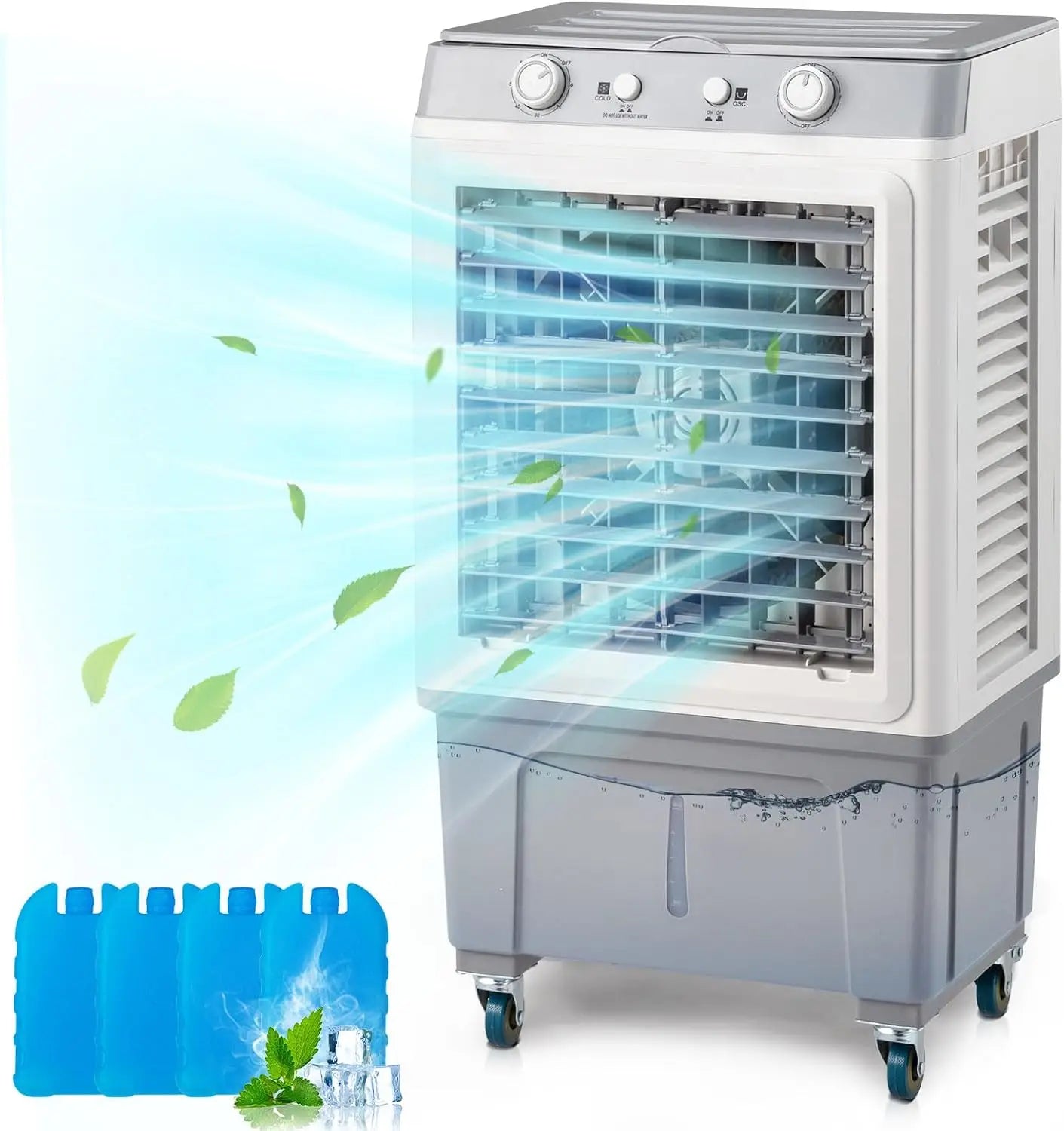 Portable Swamp Cooler With Wheels 2500 CFM Evaporative 3-In-1
