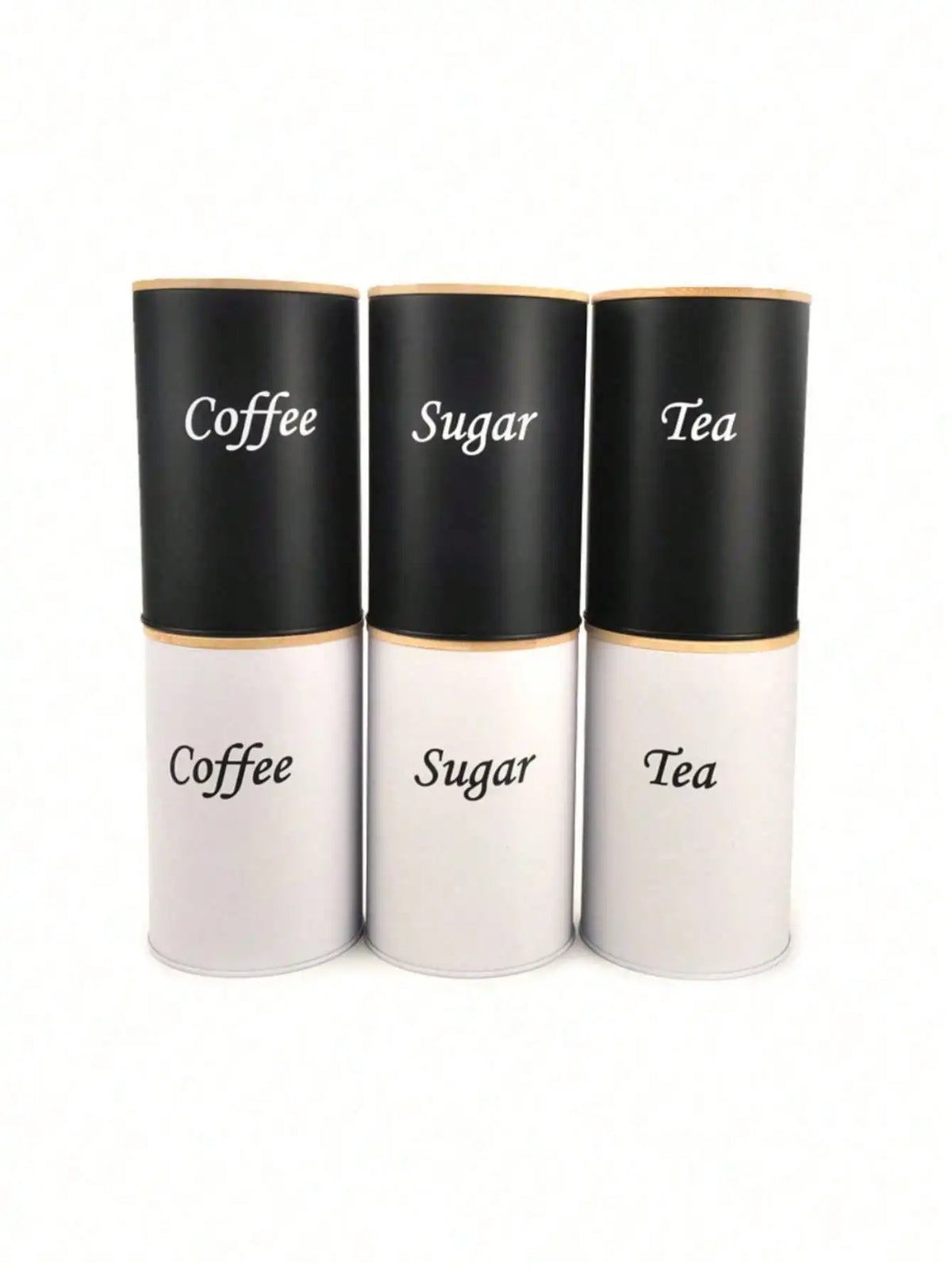 Farmhouse Coffee Tea Sugar Canister Set With Wooden Lids