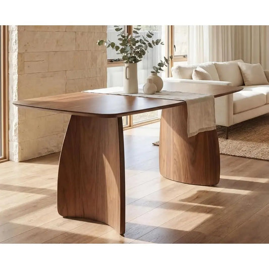 Walnut Solid Wood Dining Table With Curved Legs