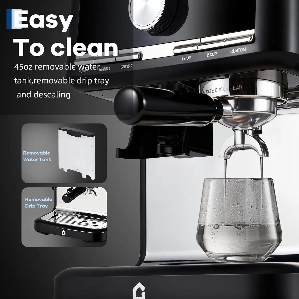 Espresso Machine With Grinder And Steam Wand, 20 Bar Pressure
