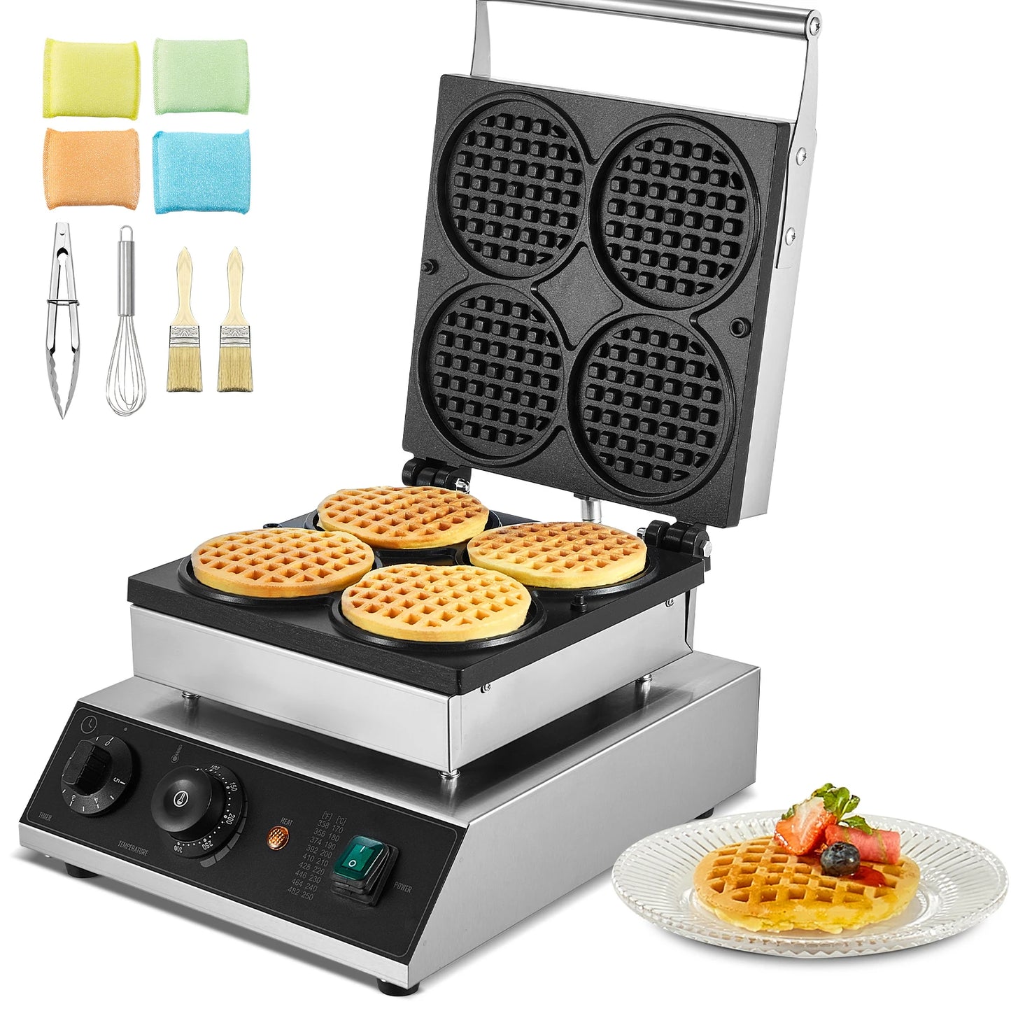 SucceBuy Commercial Waffle Maker 4-Piece Round Belgian Waffle Iron