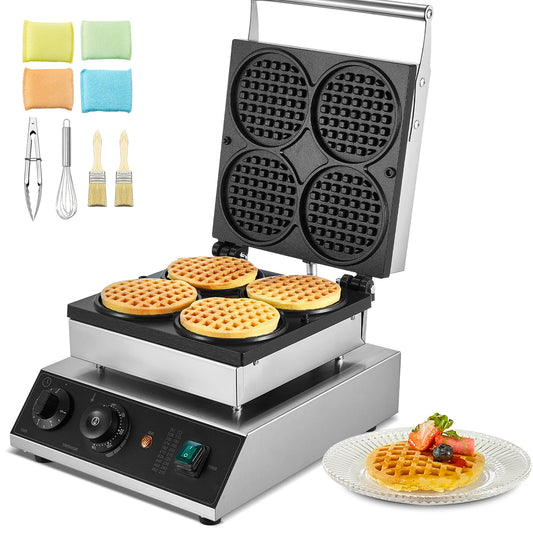 SucceBuy Commercial Waffle Maker 4-Piece Round Belgian Waffle Iron