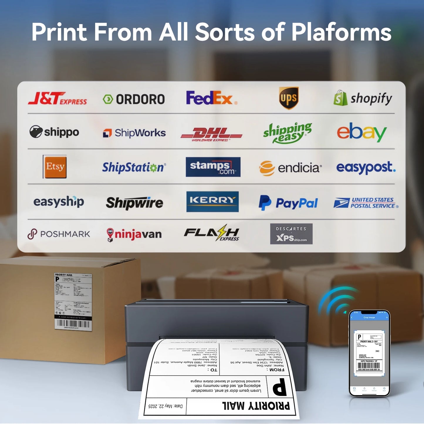 TakeYou Thermal Label Printer Portable Bluetooth USB 203DPI