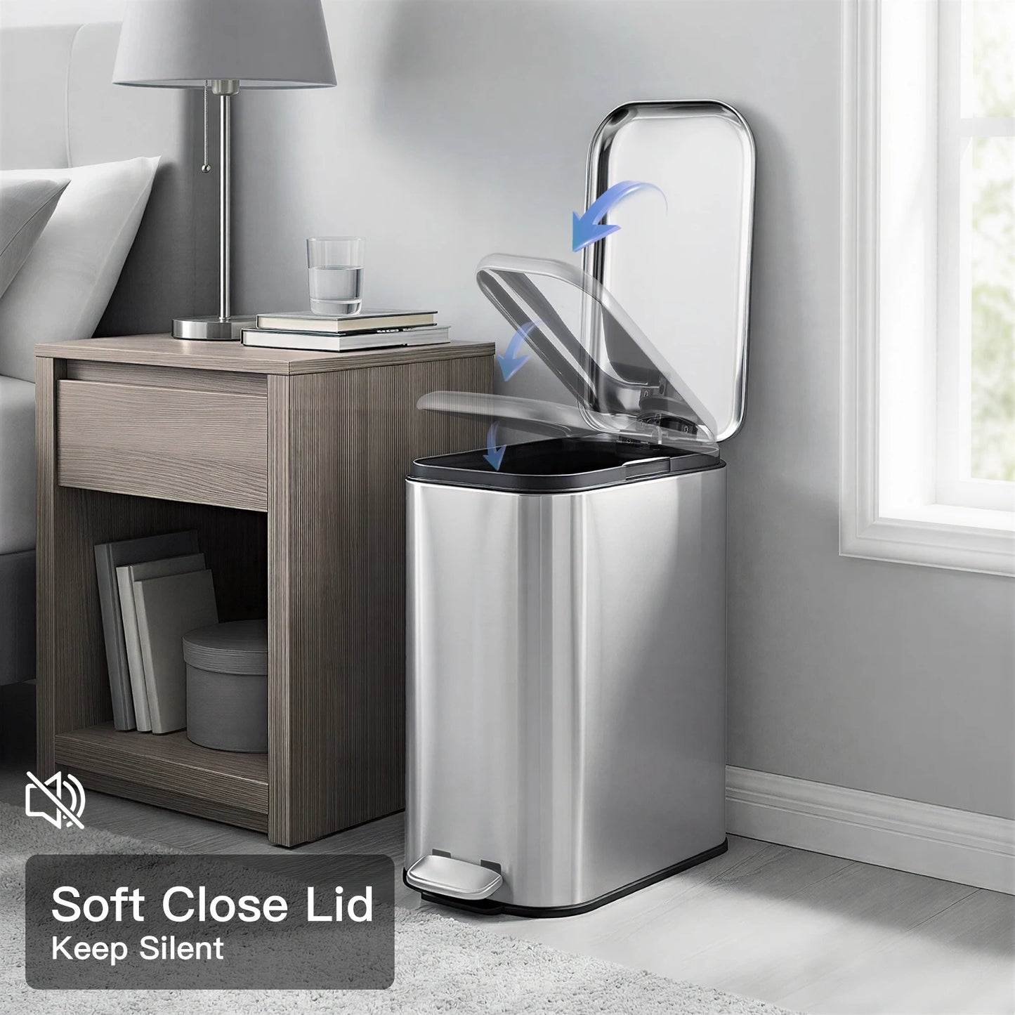 HiMISS Slim Stainless Steel Trash Can With Lid Soft Close