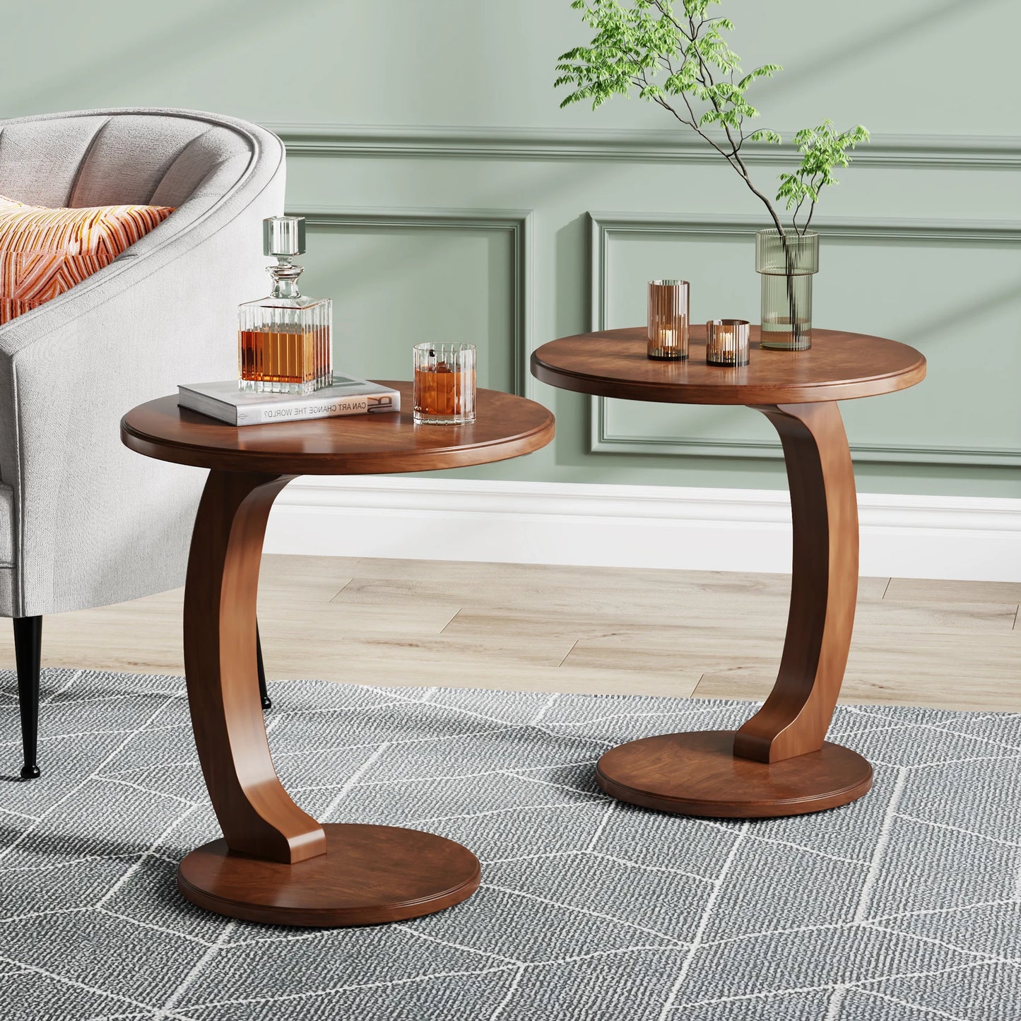 Tribesigns Round Wood C-Shaped End Table