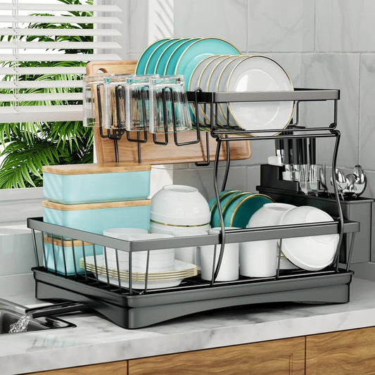 Two-Tier Dish Drying Rack for Kitchen Countertops, Removable