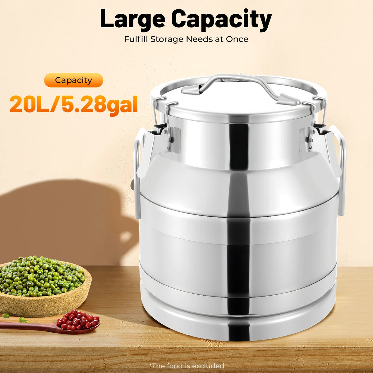 Airtight Stainless Steel Milk Can With Dual Handles