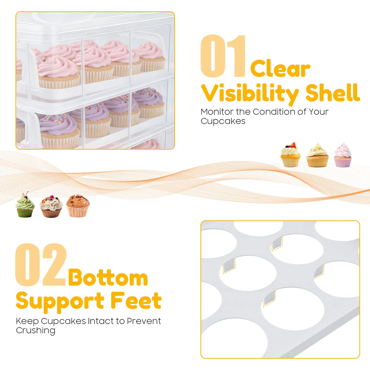 Four Tier Cupcake Carrier With Snap Lock Lid And Handle