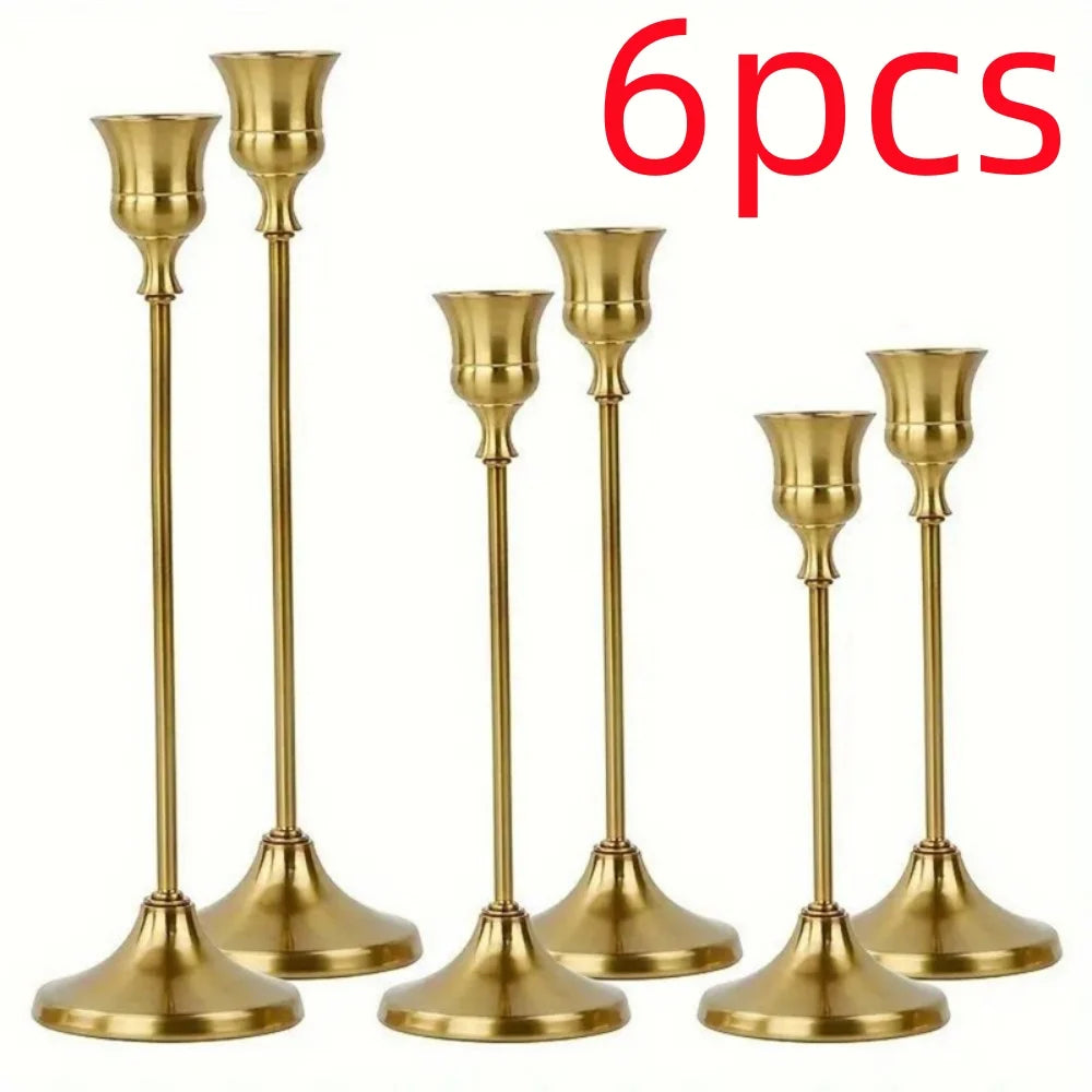 Gold Metal Candlestick Set, Taper Candle Holders For Home Decor