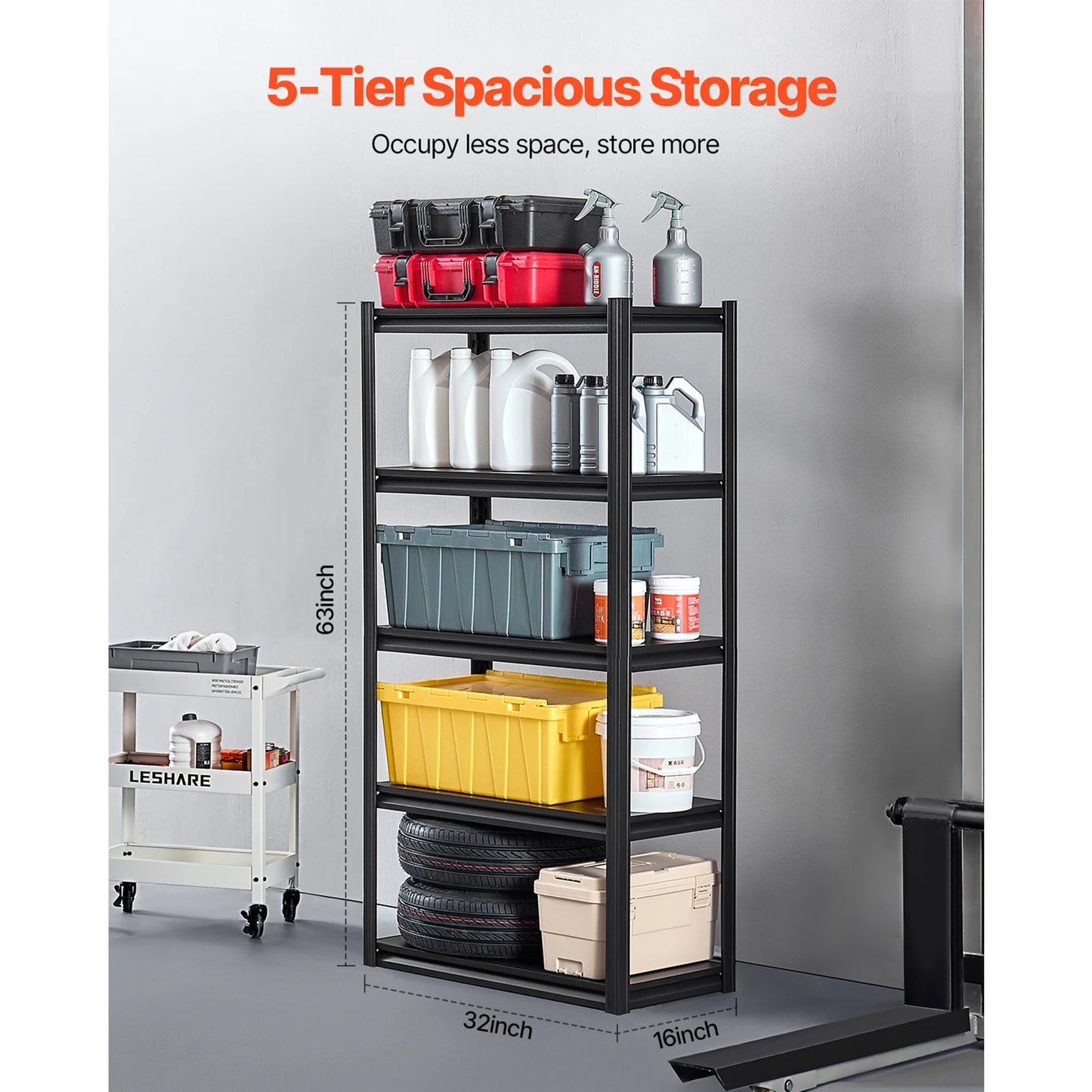 SucceBuy 5-Tier Garage Storage Shelves Adjustable Metal Rack