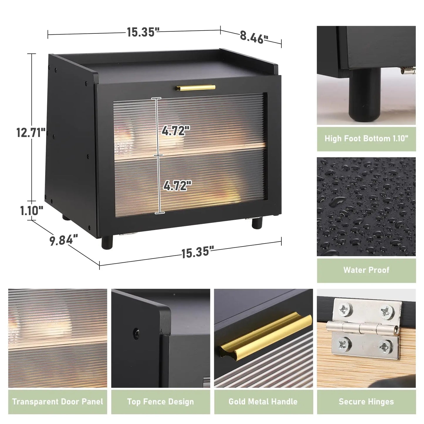 Studyset Double Layer Bamboo Bread Box With Acrylic Wave Doors