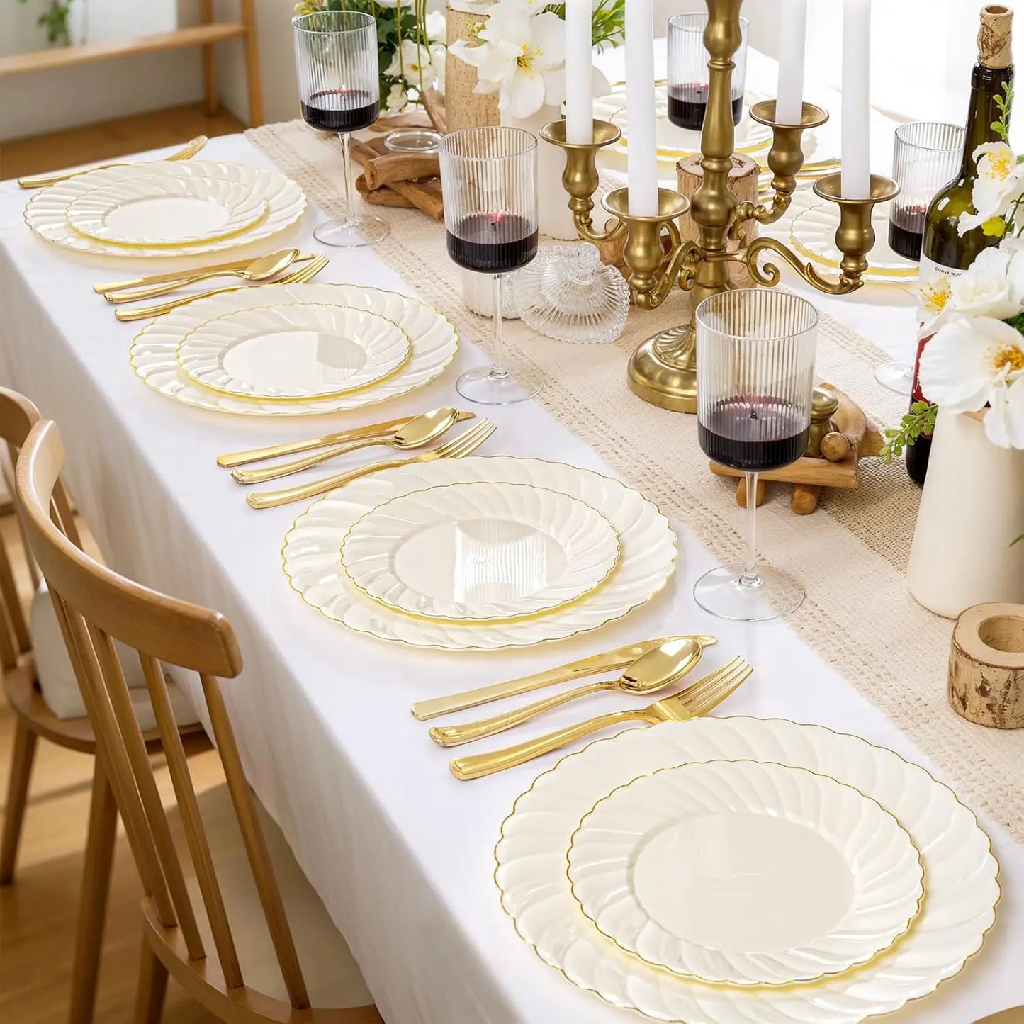 Scalloped Plastic Plates With Silverware Disposable Dinnerware Set