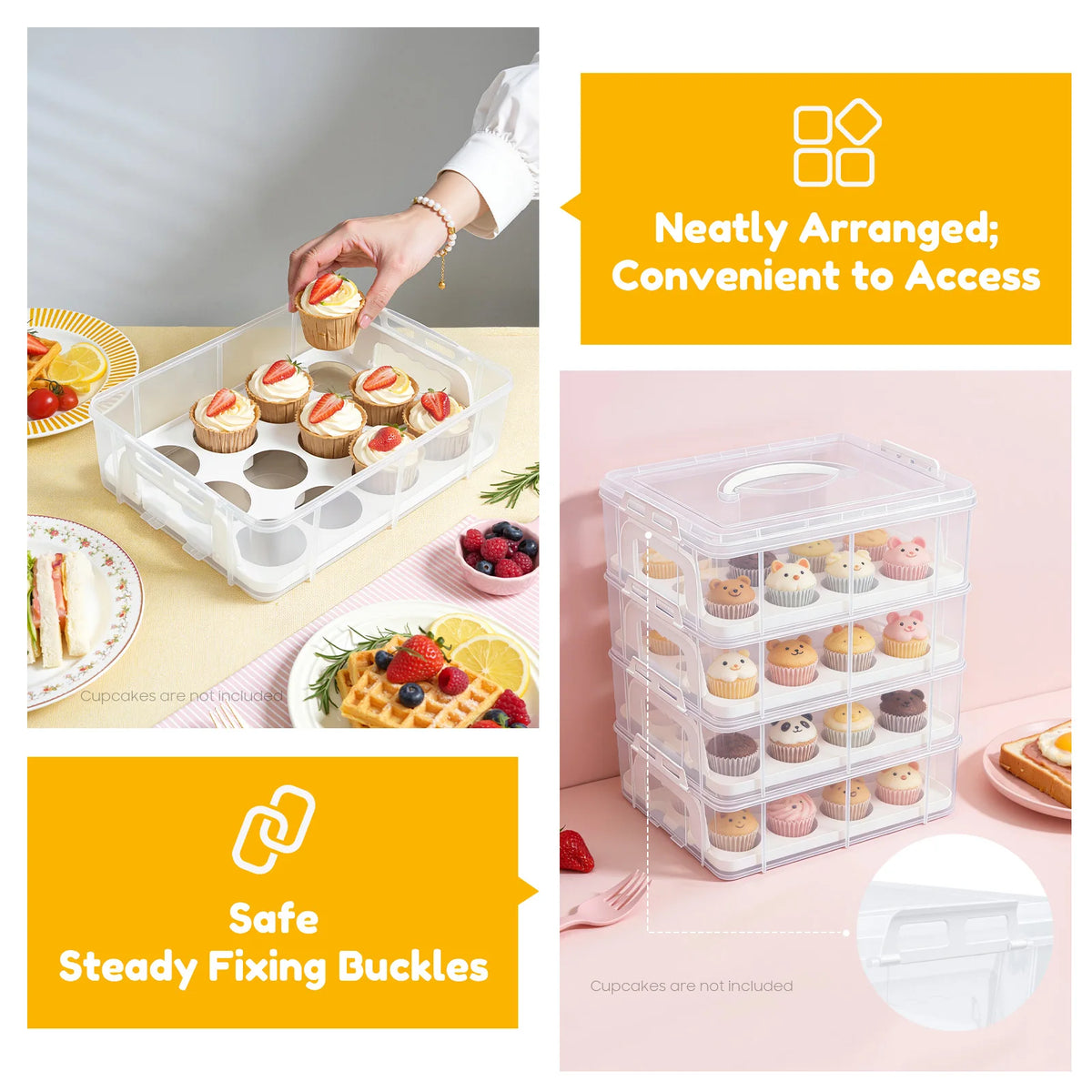 Four Tier Cupcake Carrier With Snap Lock Lid And Handle