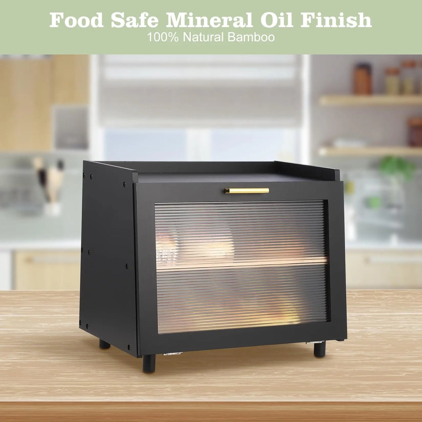 Studyset Double Layer Bamboo Bread Box With Acrylic Wave Doors