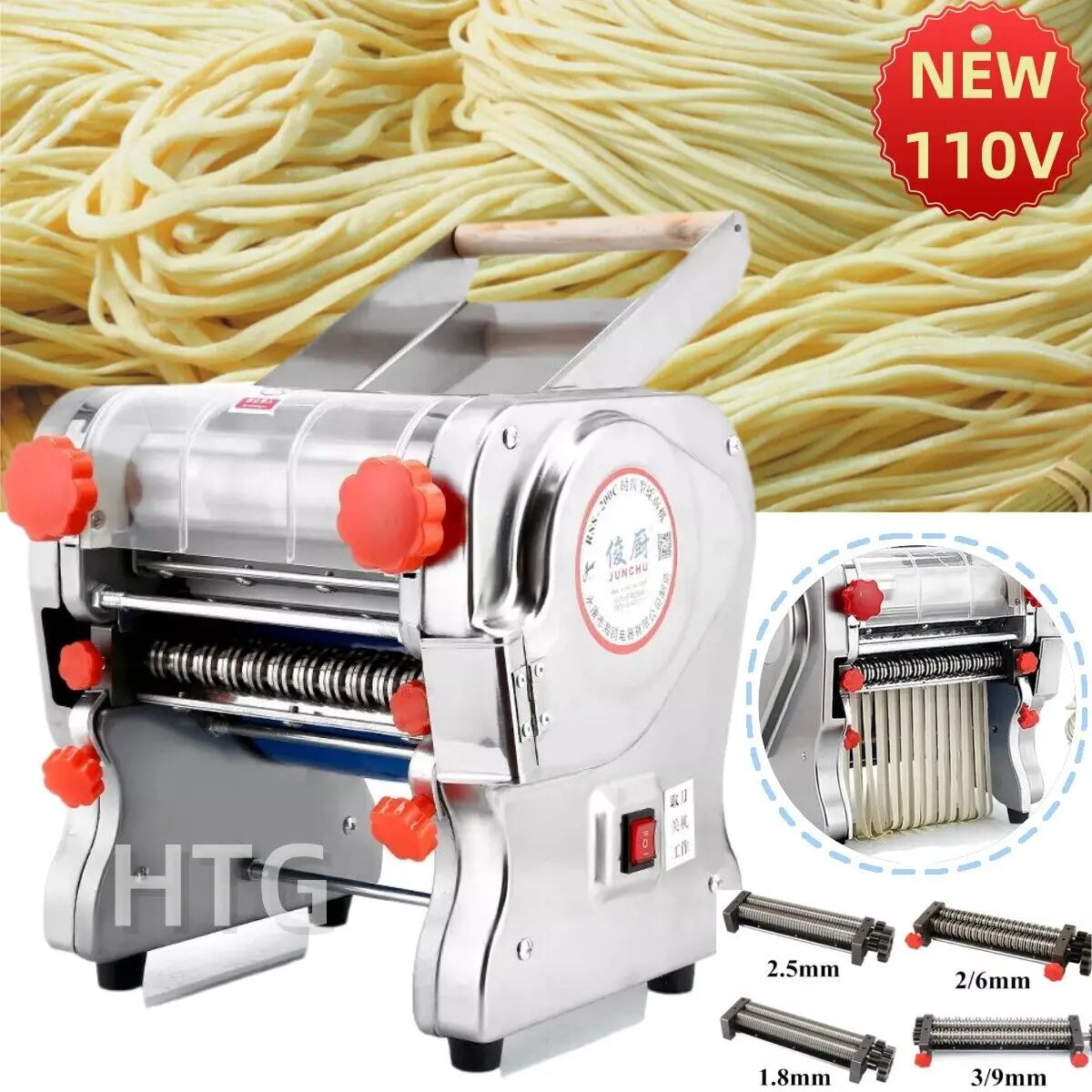 550W Electric Pasta Maker Noodle Machine Full Stainless Steel Dual Knife
