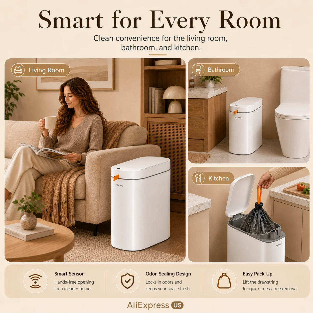 Joybos Touchless Smart Trash Can With Auto Lining