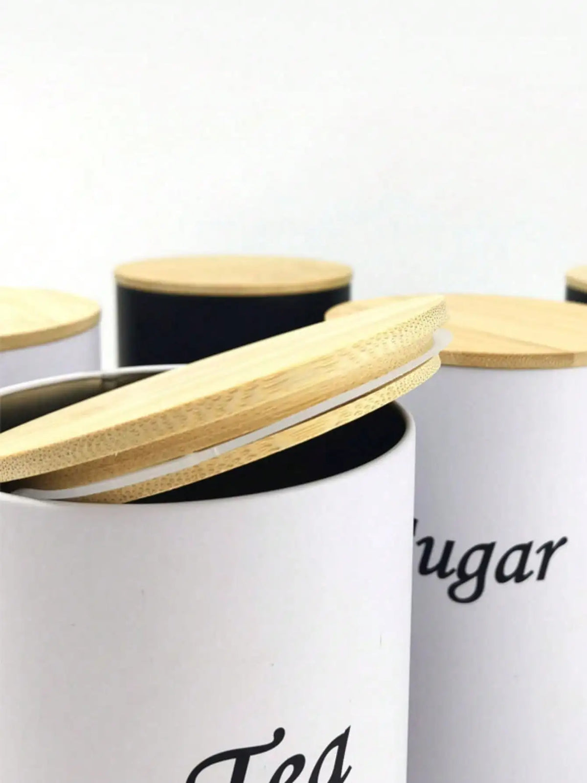 Farmhouse Coffee Tea Sugar Canister Set With Wooden Lids