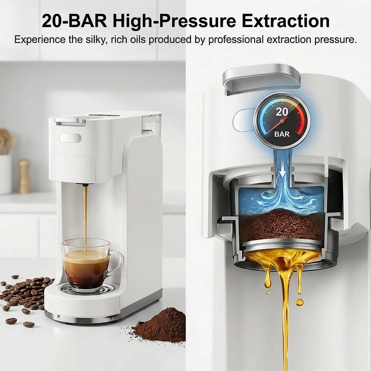 4 In 1 Single Serve Hot And Iced 20 Bar Espresso Coffee Maker