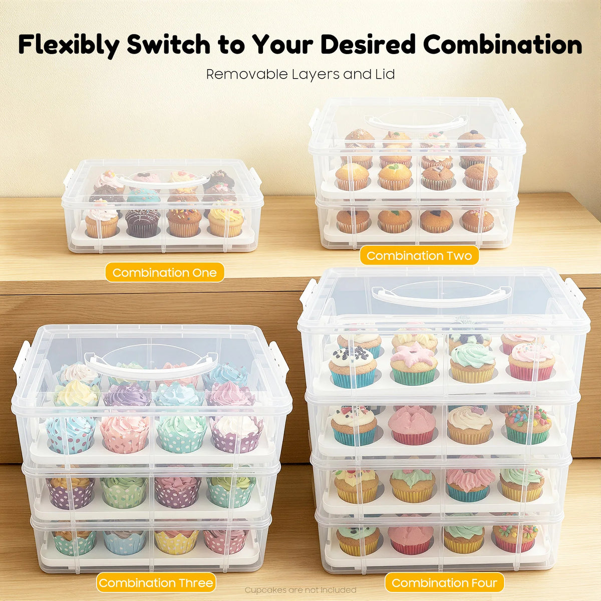 Four Tier Cupcake Carrier With Snap Lock Lid And Handle