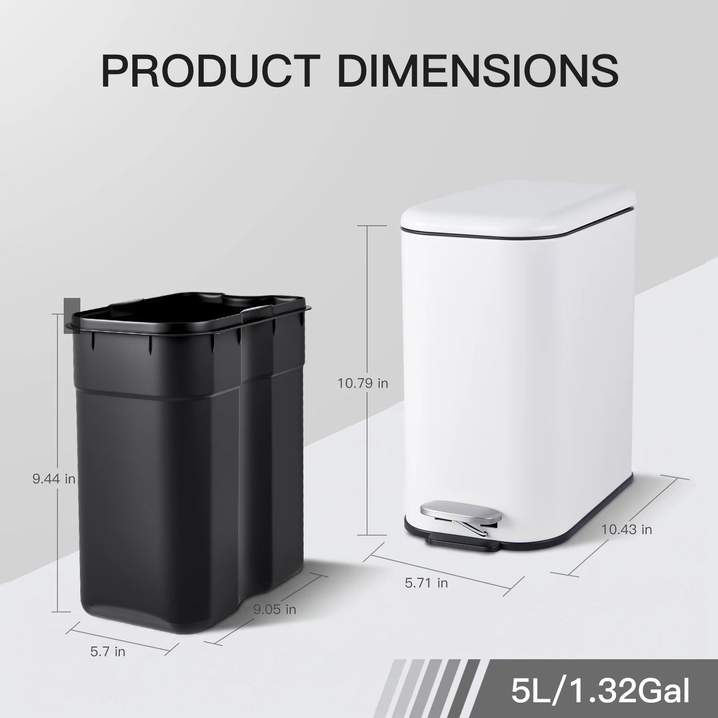 HiMISS Slim Stainless Steel Trash Can With Lid Soft Close