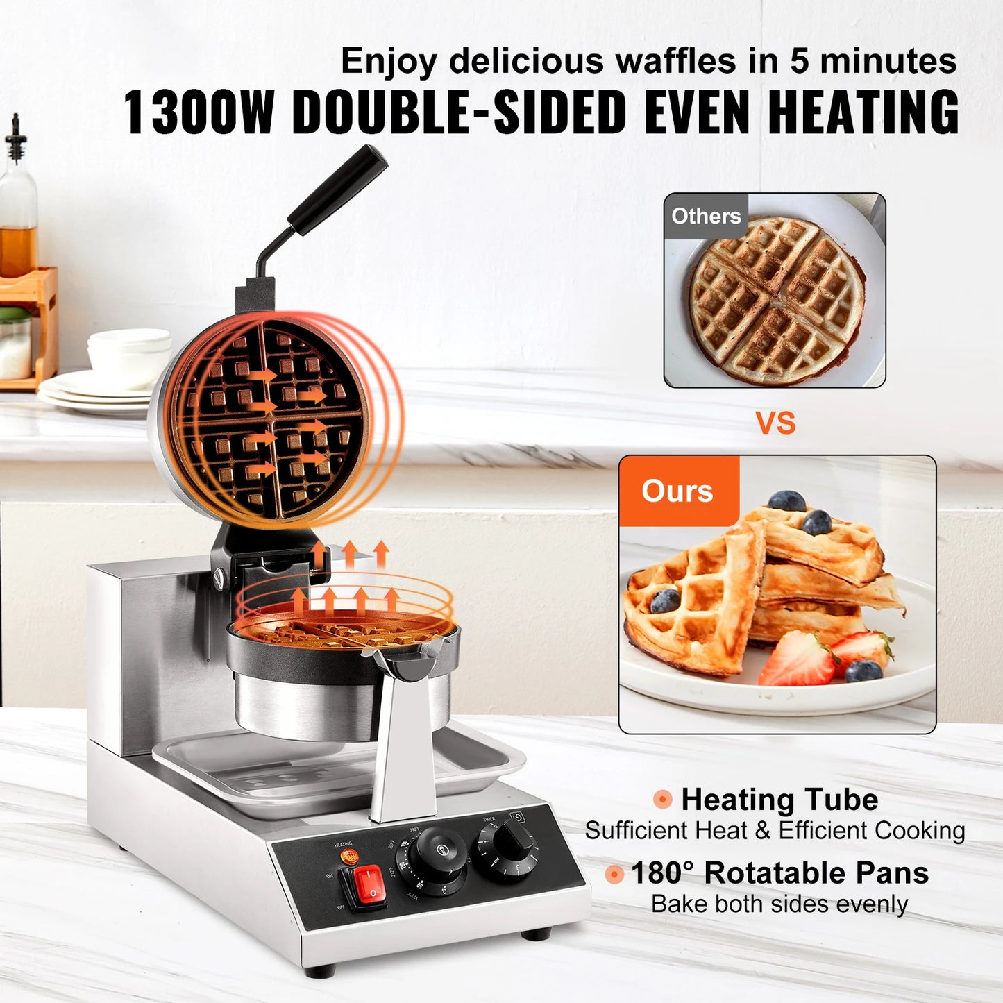 VEVOR SucceBuy Electric Waffle Maker Nonstick Stainless Steel