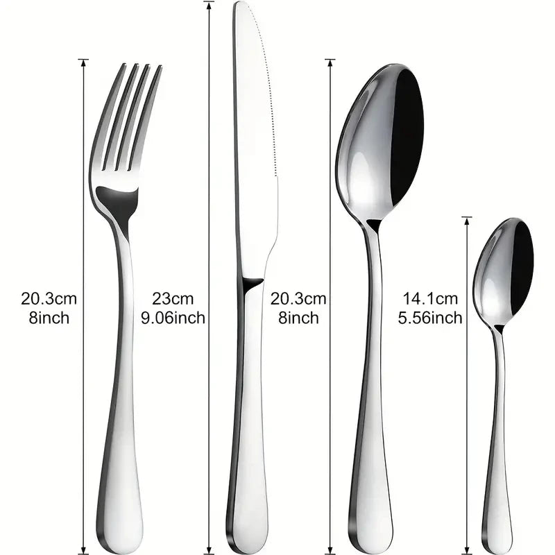 Stainless Steel Sixteen Piece Flatware Set For Home And Restaurant