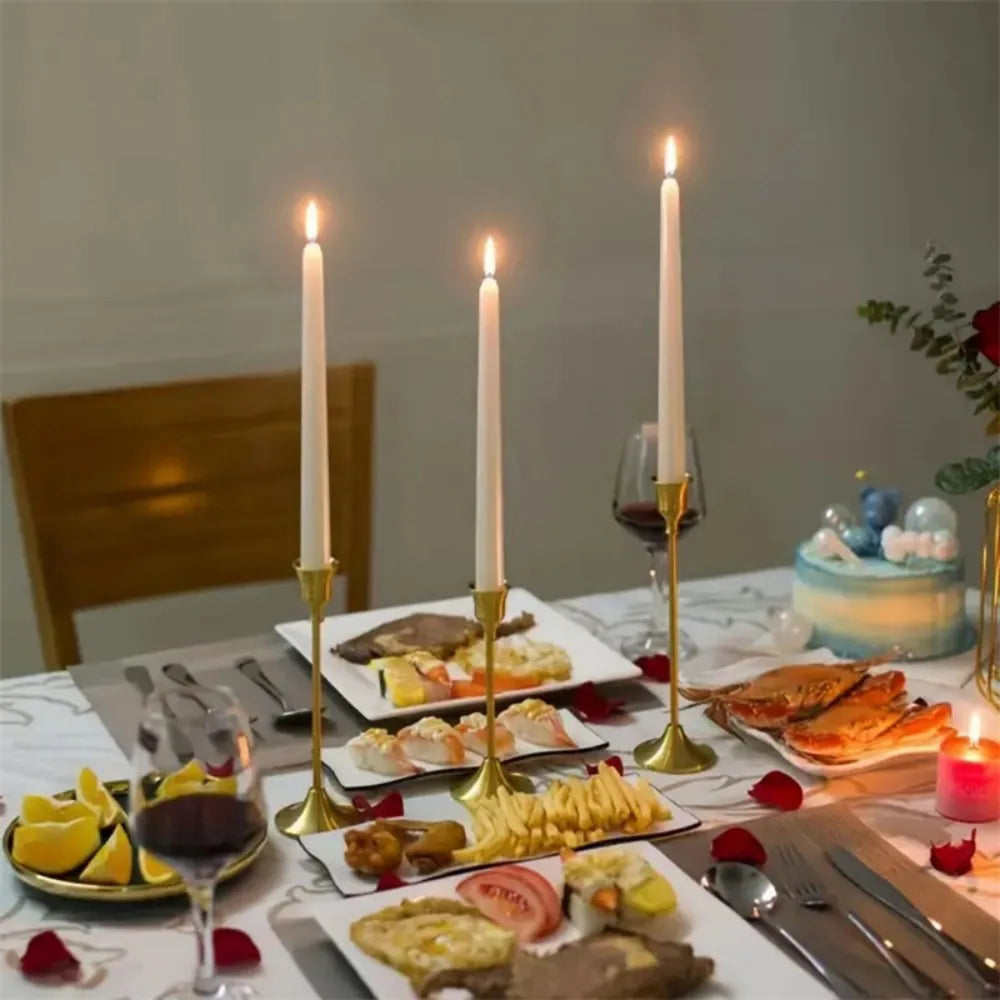 Gold Metal Candlestick Set, Taper Candle Holders For Home Decor