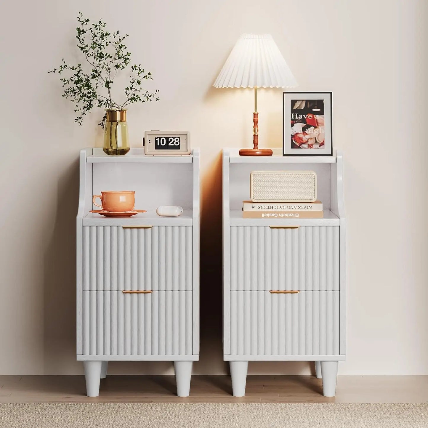 Frame Narrow Nightstand Set Of 2 With 2 Drawers
