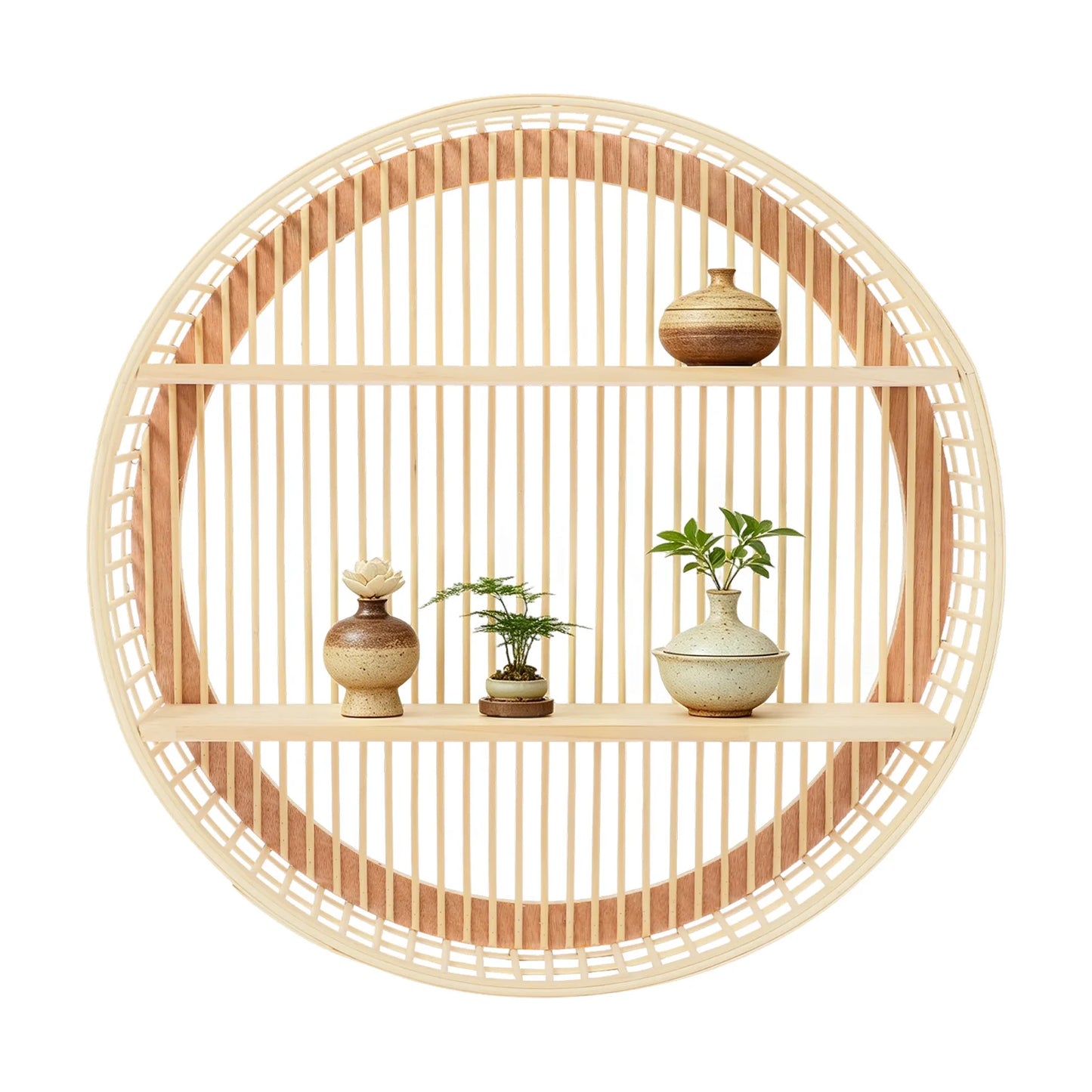 Round Two Tier Bamboo Wall Shelf Circle Design