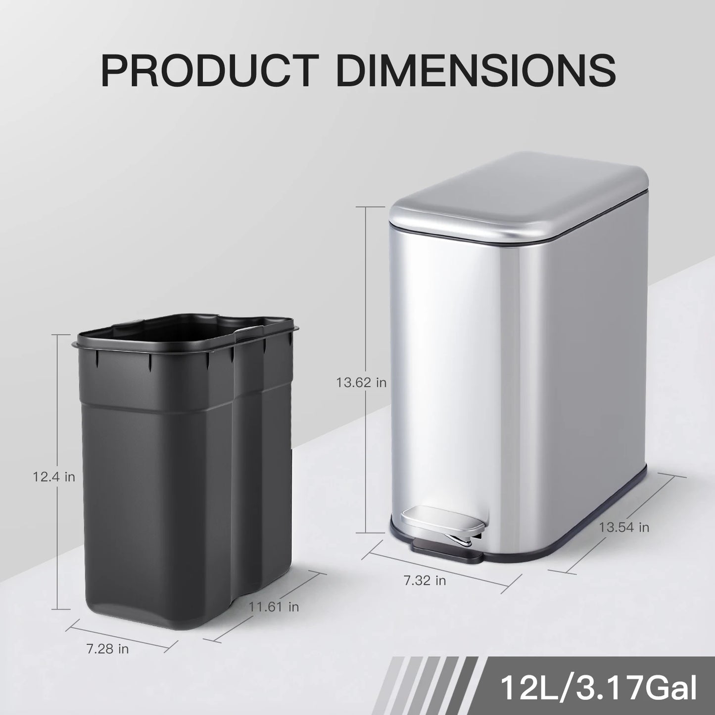 HiMISS Slim Stainless Steel Trash Can With Lid Soft Close