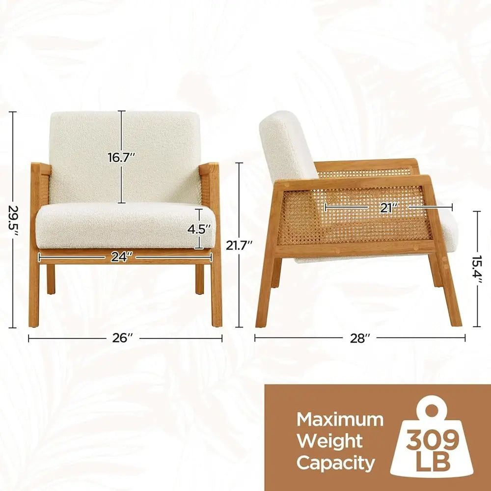Rattan Accent Chairs Set of 2 with Wood Armrests