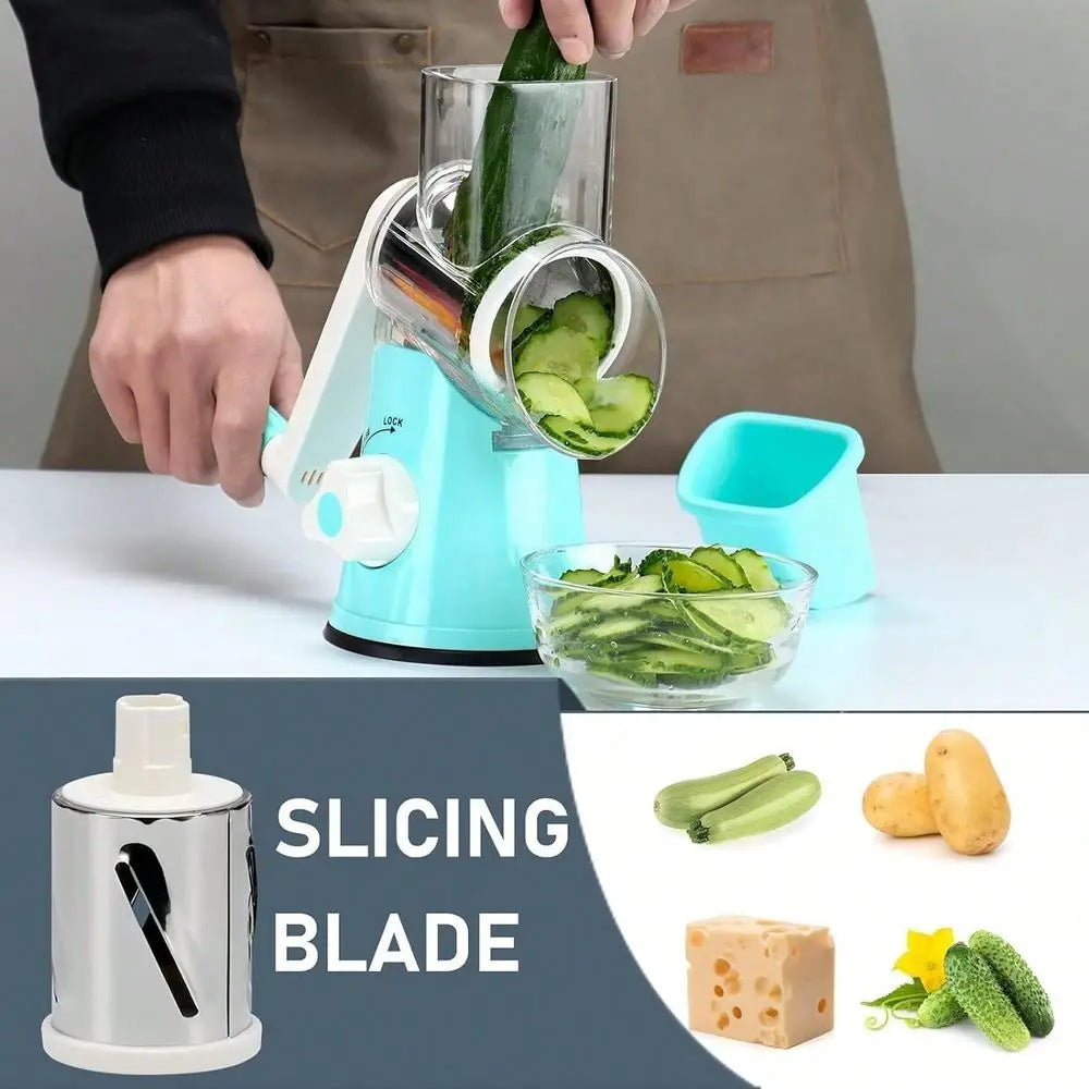 Rotary Cheese Grater With Handle And 3 Changeable Blades