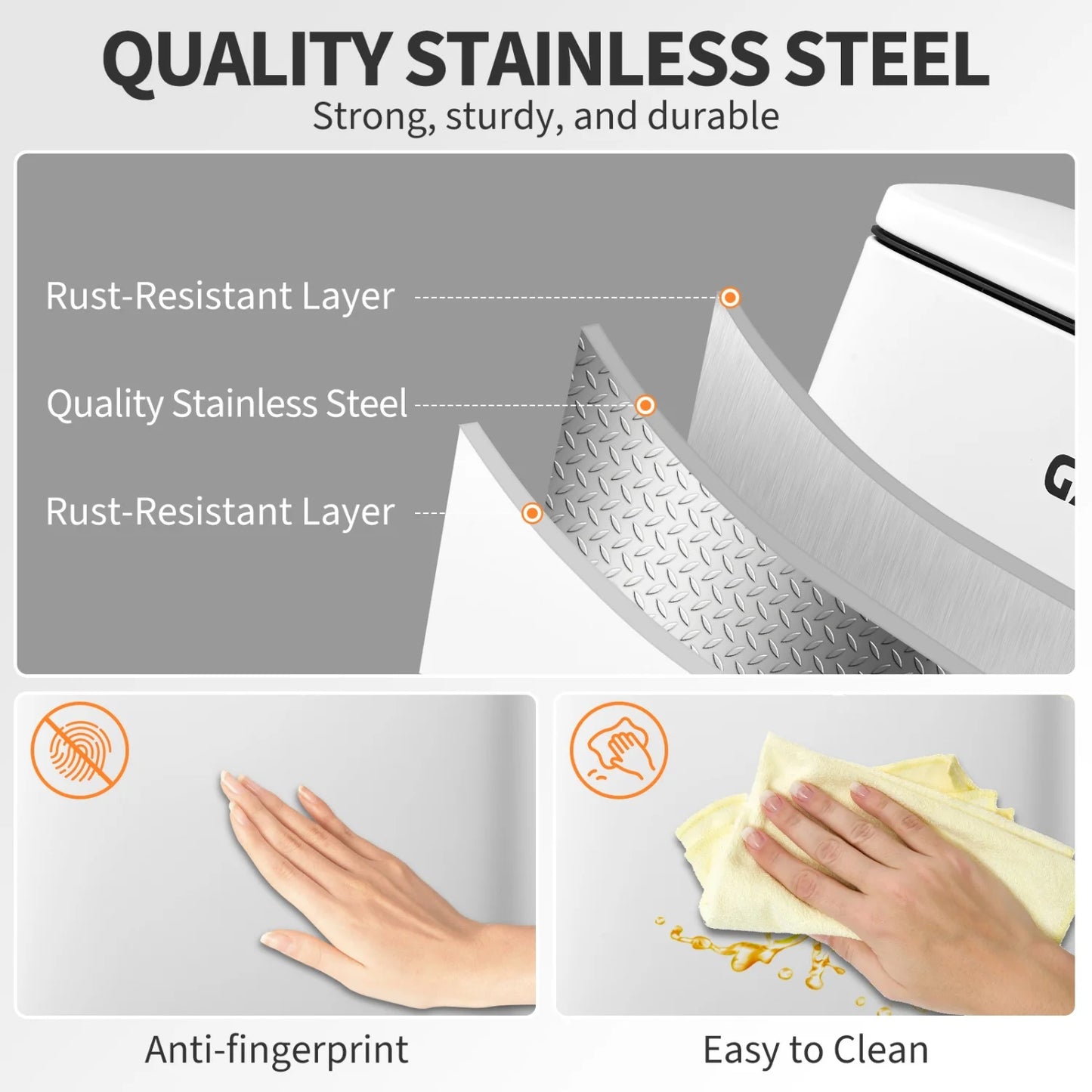 HiMISS Step On Kitchen Trash Can Stainless Steel With Soft Close Lid