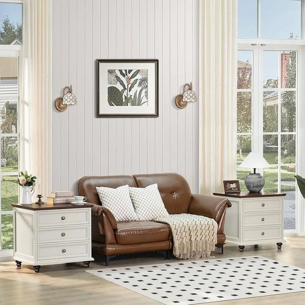 Armhouse Nightstands 2 With 3 Drawers And Metal Handle